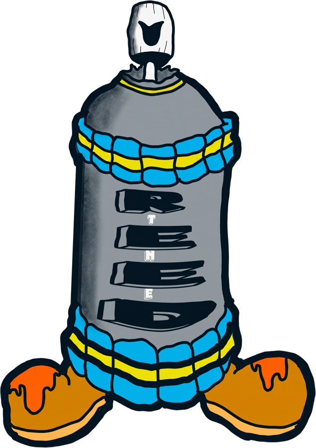 Reed The Ink logo — illustrated spray can character